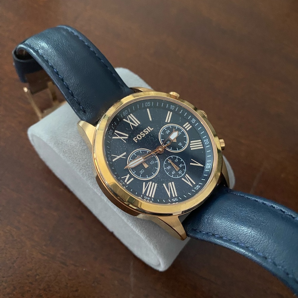Men’s fossil blue leather, gold tone watch